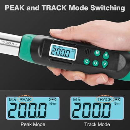 Digital Torque Wrench 1/2" Drive, 7.4–147.5 Ft-lbs / 10–200 N·m, ±2% Accuracy, Dual-Direction Ratchet, Electric Torque Wrench with Buzzer & LED Indicator for Bike, Motorcycle, Auto Repair