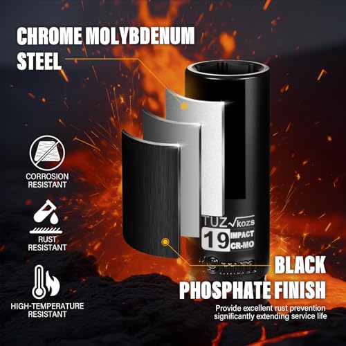 1/2 Inch Drive 19mm Deep Metric 6 Point CR-MO Impact Socket | Radius Corner Design,Square Chamfered Opening,Axle Nut Impact Grade Socket for Easy Removal - size: 1/2” Drive 19mm Deep, style: 1/2" Drive Deep Socket