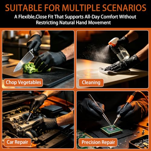 Gloves Disposable Latex Free, Nitrile Gloves 100 Pcs, Black Cleaning Gloves, Powder Free Food Prep Gloves, Large