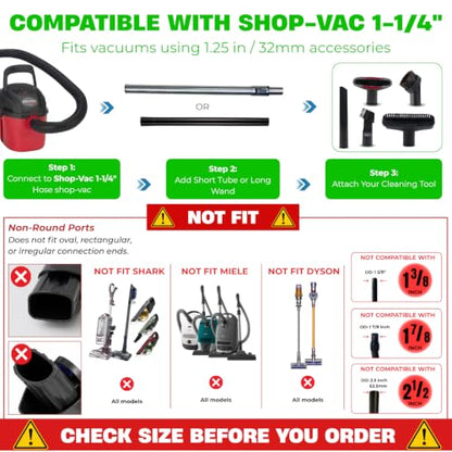 1.25 Inch Stainless Steel Vacuum Extension Wand Compatible with Vacuums using 1 1/4 Inch (1.25in) 32mm Accessories - 1 1/4 Vacuum Extension Tube for Shop Vac (Extension&Attachments) - style: Extension&Attachments