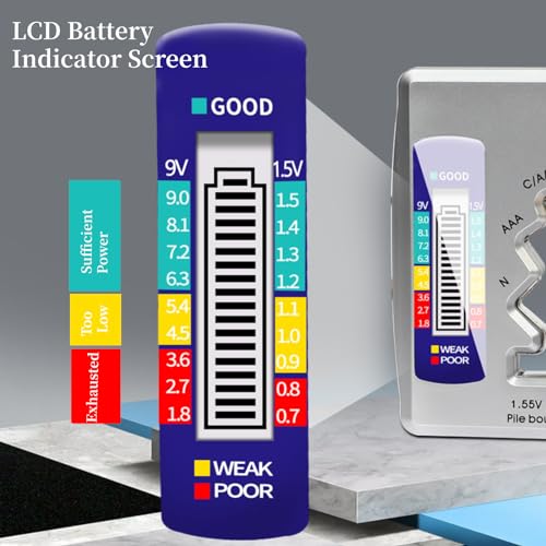 AUNMAS Digital Battery Tester with LCD Display, Universal Battery Capacity Analyzer and Checker for AA/AAA/C/D/9V 1.5V Batteries