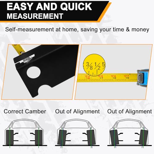 Wheel Alignment Tool with Imperial Tape Measure, Upgraded Automotive Alignment kit Without Removing Calipers, Heavy-Duty Stainless Steel Toe Alignment Plates for Most Cars, Trucks and SUVs