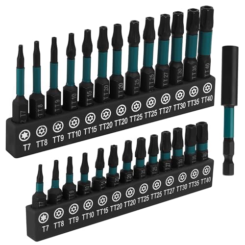27pcs Impact Security Torx Set, S2 Steel Star Driver Kit (T7-T40), Dual Lengths 25mm & 50mm with Magnetic Bit Holder, Mixed Solid & Tamper-Proof CNC Tips for Automotive & DIY Repairs - size: 27 Pieces
