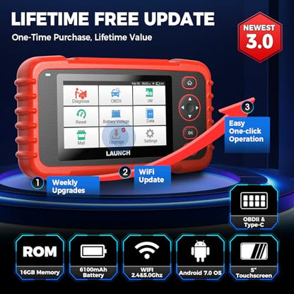 LAUNCH OBD2 Scanner CRP129X V3.0 Elite Scan Tool, 12 Resets Lifetime Update | Upgrade of CRP123X, ABS/SRS/Transmission/Check Engine Car Code Reader, FCA AutoAuth & Auto VIN, CANFD DoIP, 8.1 Android