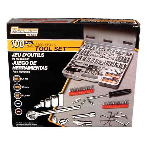 Performance Tool W1198 SAE/Metric 100-Piece Socket (1/4-Inch, 3/8-Inch & 1/2-Inch Drive) and Bit Set - size: 100-Piece (Pack of 1), style: Socket & Bit Set
