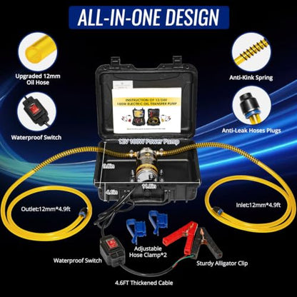 12/24V 100W Electric Oil Change Extractor Pump, Fluid Transfer Pump for Boats, Trucks, Cars, RVs, Lawnmowers (Black-B) - color: black-b