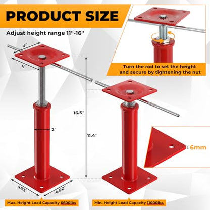 2PCS House Floor Jacks with Adjustment Lever, 11"- 16" Height Range, Adjustable Jack Post for Lifting, Crawl Space Jacks for Temporary Support - 11000 lbs Max Load Capacity, Red - size: 11-16in Red