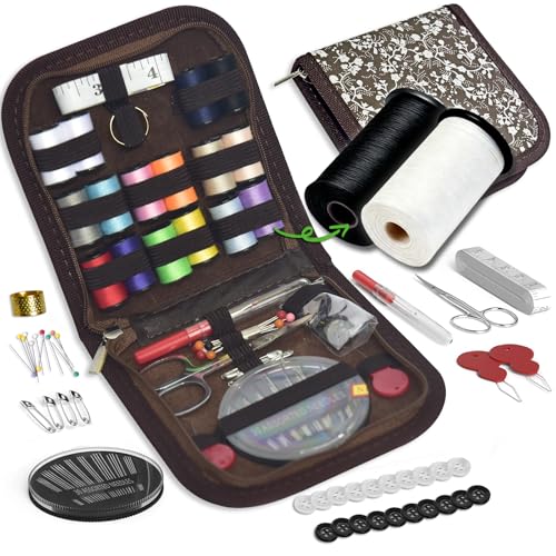 Sewing Kit Gifts for Grandma, Mom, Friend, Traveler, Adults, Beginner, Emergency,Sewing Supplies Accessories with Scissors,Sewing Needles Thimble, Thread,Tape Measure etc(Wildflower Brown, S) - color: Wildflower Brown, size: 1 Pack