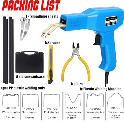 Plastic Welder,2 in 1 Plastic Welding Repair Kit with 1000pcs Hot Staples,4pcs Plastics Welding Rods,knife,Plier, Hot Staples Weld Gun Repair Kit for Car Bumper And Most Plastics(blue) - color: Blue, size: 150w