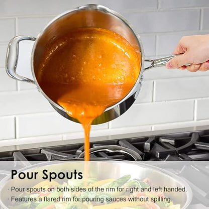 Rorence Stainless Steel Saucepan Sauce Pan with Pour Spout & Glass Lid with Strainer - 3.7 Quart - size: 3.7 Quart