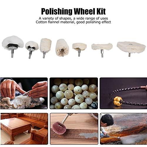 7 Piece Buffing Wheel Kit for Drill Cotton Flannel Polishing Pads in Cylindrical Cone Flat Shapes 1 4 Inch Shank Compatible with Tools Ideal for Metal Glass Stainless Steel Automotive Finishing