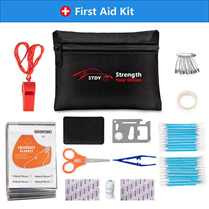 STDY Car Roadside Emergency Kit, Vehicle Truck Safety Road Side Assistance Kits Auto Accessory, with Jumper Cables, Tow Rope, Reflective Triangle, Tire Pressure Gauge, etc - size: Essential Kit