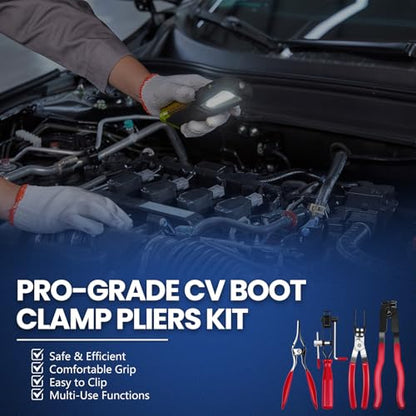 CV Boot Clamp Pliers Kit,Electrical Disconnect Pliers Fuel Filter Caliper with 10PCS Stainless Steel CV Boot Band Clamps