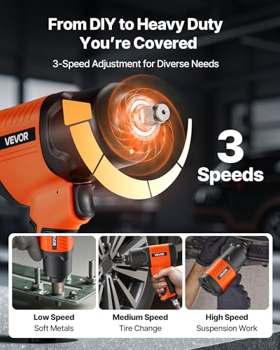 VEVOR Air Impact Wrench, 1/2" Drive Pneumatic Impact Wrench Up to 1100 ft-lbs Reverse Torque, 7500RPM 4-Speed Adjustable & Lightweight Pneumatic Gun for Auto Repairs and Maintenance - style: 1/2" 1100 ft-lbs