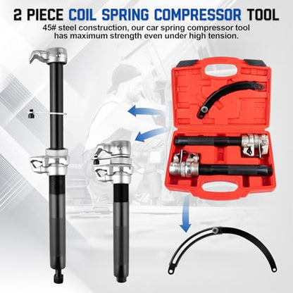 2 PCS Coil Spring Compressor Tool, Automotive Strut Spring Compressor, Heavy Duty Strut Spring Compression with Safety Jaws and Holder, Spring Compressor Tool 2205 LB Capacity