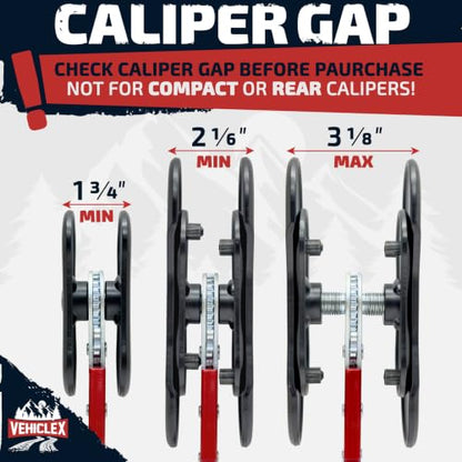 Vehiclex Brake Caliper Compression Tool, Standard + Extended Plates | Brake Pad Spreader, Steel Plates with Reinforced Ribs, Captive Bolts, For Single, Dual and Quad Piston Calipers - size: Extended plates