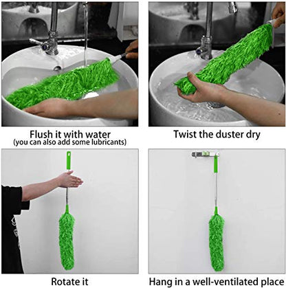 DELUX Microfiber Feather Duster Extendable Duster with 100 inches Extra Long Pole, Bendable Head & Long Handle Dusters for Cleaning Ceiling Fan, High Ceiling, Blinds, Furniture & Cars Green - color: Green