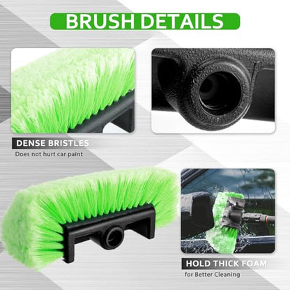 Vesici 2 Pcs 10 Inch Car Wash Brush Head with Soft Detailing Bristle Flow Through Car Cleaning Brush with 1 Pcs Stiff Bristle Wheel Brushes for Motorboat Rv Facades of Houses Wheel Carpet (Green) - color: Green