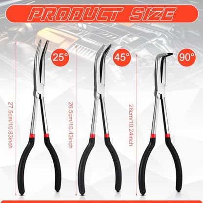 3 Pcs 11 Inch Needle Nose Pliers Set 25° 45° 90° Bent Nose Pliers for Commodity Production, Hardware Bending and Electronic Assembly