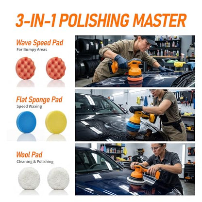 6 In Cordless Car Buffer Polisher Fit for Dewalt 20V Battery(NO Battery) | Brushless Dual-Action Polisher, 6 Variable Speed 4500RPM for Car Detailing