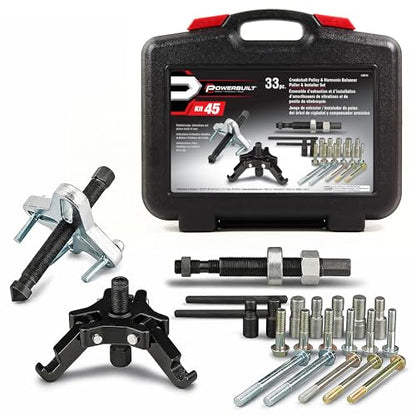 Powerbuilt Harmonic Balancer and Pulley Installer Tool Kit, 33 Piece, Crankshaft Pulley, Remove and Install, Storage Case - 648616, Black