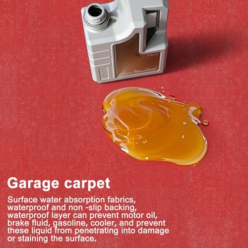 Extra Large Garage Floor Mat, 7.4ft x 17ft Absorbent Oil Spill Mat for Under Car Waterproof Garage Carpet with Non-Slip Backing Cuttable Flooring Rug for Car, Motorcycle, Garages Protection Red