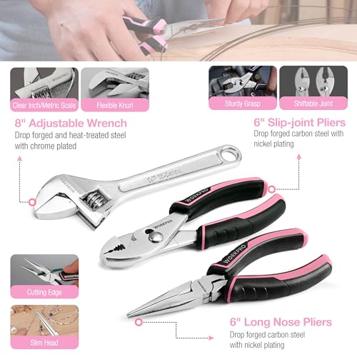 WORKPRO Pink Tool Set, 284 PCS Tool Kit for Women, Basic Household Tool Box with Sockets, Pliers, Ratchet Handle, Portable Toolkit for Home Repair, New Apartment, House-Warming, DIY - Pink Ribbon
