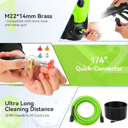 Electric Pressure Washer 5000 PSI 4.0GPM Portable Power Washer with 4 QC Nozzles, 500ML Foam Cannon for Cars/Fences/Driveways/Home/Patios Cleaning, Green - color: Green