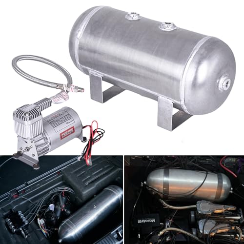 150 PSI Air Compressor with 1.6 Gallon 200 PSI Air Tank Aluminum Air Compressor Onboard System 12V 1/4NPT for Train Truck Trailer Train Auto Air Lift Suspension Heavy Duty Air Horn Compressor - color: Air Compressor+air Tank