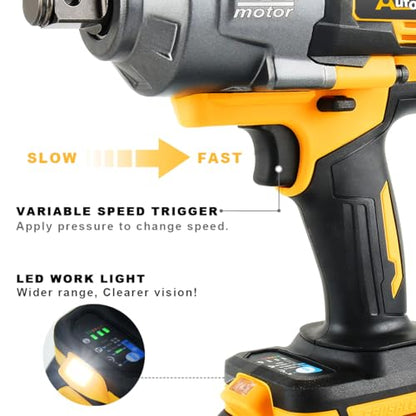 3/4 inch Cordless Impact Wrench 1475 Ft-lbs Heavy-duty Wrench | 2000 N.m Brushless High Torque, with 2pcs 6.0A Battery, Carrying Case, Fast Charger and 3pcs Sockets, Yellow