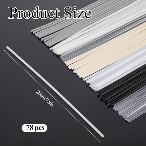 78 Pcs Plastic Welding Rods 1/8 Inch / 3mm Diameter Round Sticks PU PP ABS PE TPO PA PC 7 Types of Plastic Welding Rods Kit for Car Bumpers Daily Repair (7.87 Inch Long)