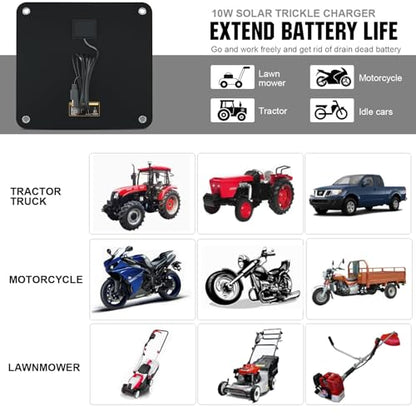 ECO-WORTHY 10W Solar Car Battery Charger Maintainer 12V Waterproof Portable Solar Trickle Charger for Car Truck Boat Lawn Mower RV Trailer Tractor ATV Utility Vehicle Battery