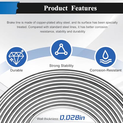 60Pcs 2 Sets 3/16 Inch & 1/4 Inch 25 FT Brake Line Tubing Kit with 58 Pcs Brake Line Fittings, Zinc Coated Alloy Steel Brake Lines Kit Replacement for Hydraulic Fuel Transmission Line - size: 3/16 + 1/4 Inch Silver, style: Brake Line
