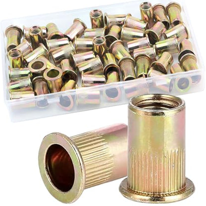 3/8''-16 UNC Rivet Nut, 50Pcs Zinc Plated Finish Carbon Steel Flat Head Threaded Insert Nutsert Kit - color: Yellow, size: 3/8''-16