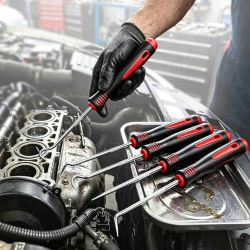 4-Piece Precision Pick and Hook Tool Set, Automotive Mechanic Tools with Non-Slip Handles for Removal, Repair & Maintenance