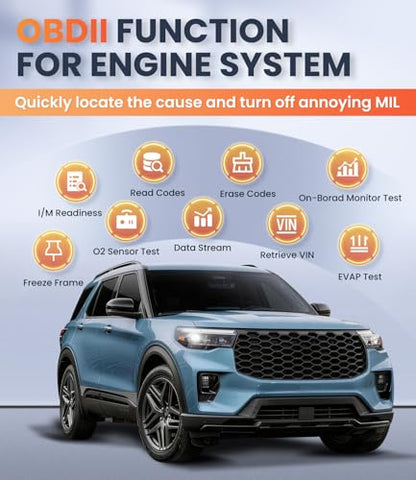 OBD2 Scanner with ABS SRS Transmission, Reset Fault Lights | Check Engine Code Reader with Full OBDII Functions | DLC Pin Test | Battery Voltage Check, Car Diagnostic Tool