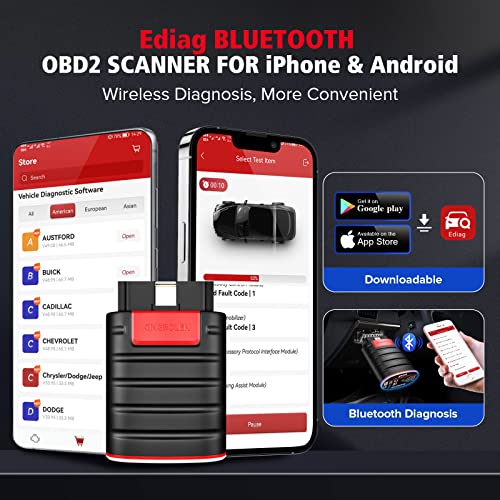 KINGBOLEN Ediag OBD2 Scanner Bluetooth, Bidirectional Scanner All System Diagnostic Tool for iOS & Android, Active Test,15+ Reset Function, FCA AutoAuth, 1 Year Update | All Software 1 Year Update For iOS & Android, Active Test Code Reader with ECU Functi
