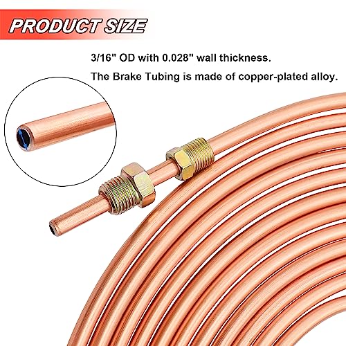Tnisesm 3/16" 25 Ft Upgrade Brake Line Tubing Kit, 3/16 Copper Coated Flexible Tube (Upgrade 16Pcs Fittings,4Pcs Unions+8Pcs Nut) - style: 3/16“ Brake Line