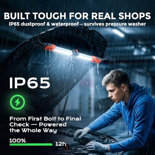 2300 Lumen Underhood Work Light Rechargeable - Foldable LED Mechanic Light Bar with 3 Brightness Levels, 6000mAh Battery Power Bank, IP65 Waterproof, Telescoping Hooks for Car Repair Garage