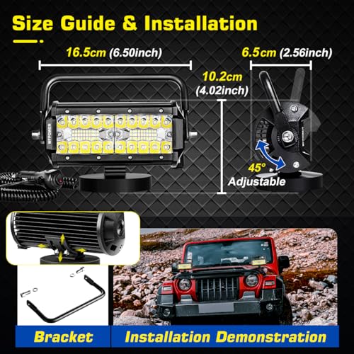 WFPOWER Magnetic LED Work Light Bar, 48W LED Combo Beam Light Pod with Magnetic Base Mount, Portable LED Light Flood and Spot for Camping Car SUV Boat Bar Truck Driving Lamp Fog Lights - size: Portable Magnetic Work Light