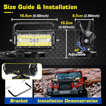 WFPOWER Magnetic LED Work Light Bar, 48W LED Combo Beam Light Pod with Magnetic Base Mount, Portable LED Light Flood and Spot for Camping Car SUV Boat Bar Truck Driving Lamp Fog Lights - size: Portable Magnetic Work Light