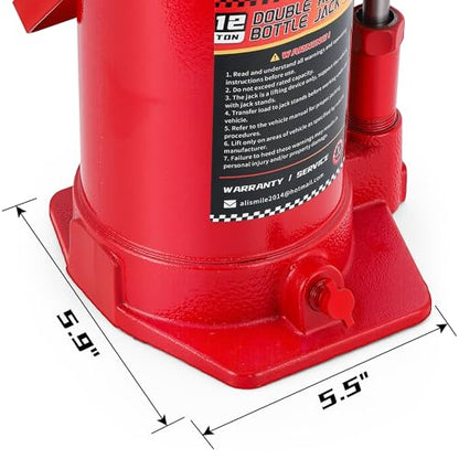 BAOSHISHAN 12 Ton Double Ram Bottle Jack, 8.7" to 20.5" Lift Range | Heavy-Duty Hydraulic Lifting, Welded Steel Frame, Built-in Safety Valve, for SUV Truck RV - size: 12 Ton without Case