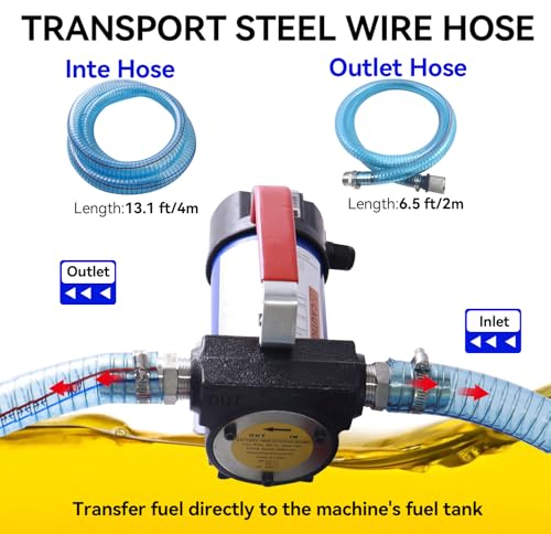 12V 175W Portable Diesel Fuel Transfer Pump, 12 GPM Self-Priming with Manual Nozzle, 6.5ft Suction & 13ft Discharge Hose, 3/4" NPT for Diesel/Kerosene/Machine Oil