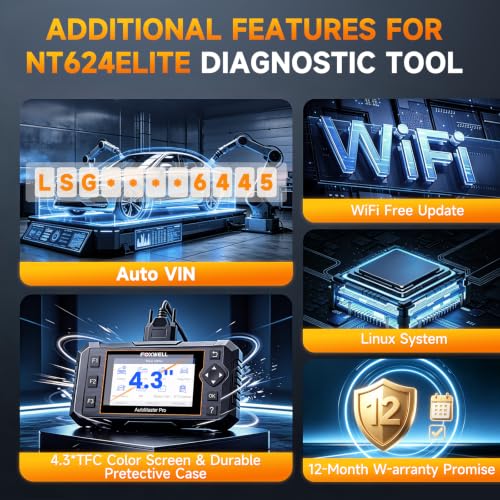 2026 FOXWELL NT624 Elite OBD2 Scanner, All-System 8 Resets Code Reader | Upgraded from NT604/NT614, ABS Bleeding, EPB, Oil, BMS, SAS, Throttle, Injector & DPF Scan Tool, Auto VIN,for DIY Mechanics