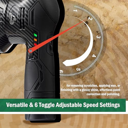 BATOCA 2026S3 Cordless Car Buffer Polisher, 2x2.0Ah 11.1V Lithium-ion Rechargeable Battery Powered Polisher with 6 Variable Speed, DA Orbital Buffer for Car Detailing, Polishing, Waxing, Carbon Style | Long motor life, Battery Powered Polisher, Lightweigh