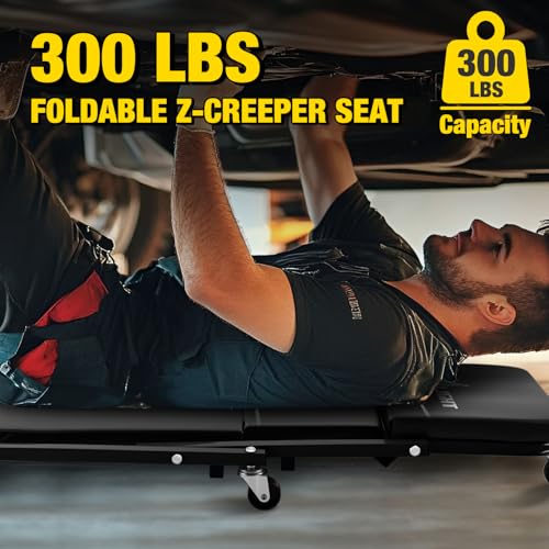 Nilight 36" Z Creeper - 2-in-1 Folding Rolling Mechanic Seat, 36 inches Adjustable Lay-Down or Sit Garage Chair, 300 lbs Capacity, Grey Black - color: Black