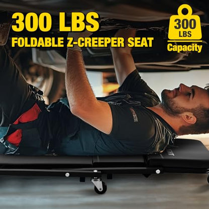 Nilight 36" Z Creeper - 2-in-1 Folding Rolling Mechanic Seat, 36 inches Adjustable Lay-Down or Sit Garage Chair, 300 lbs Capacity, Grey Black - color: Black