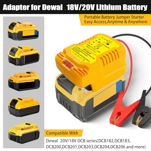 Jump Starter Adapter for DeWalt 20V/60V Li-ion Battery Powered with Jumper Cable Clamps Portable Car Battery Charger Jump Starter(Battery Not Included) - style: For DeWalt