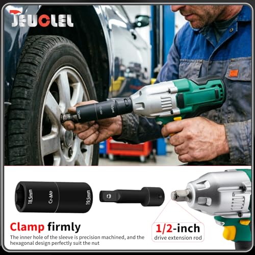 3PCS 1/2" Drive Flip Lug Nut Impact Socket Set, Half Sizes Lug Nut Socket Kit with 18.5/19.5mm 20.5/21.5mm & 3" Extension Bar, Dual-End Thin Wall Nut Socket, Double Sided Lug Nut Extractor