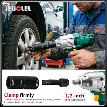 3PCS 1/2" Drive Flip Lug Nut Impact Socket Set, Half Sizes Lug Nut Socket Kit with 18.5/19.5mm 20.5/21.5mm & 3" Extension Bar, Dual-End Thin Wall Nut Socket, Double Sided Lug Nut Extractor